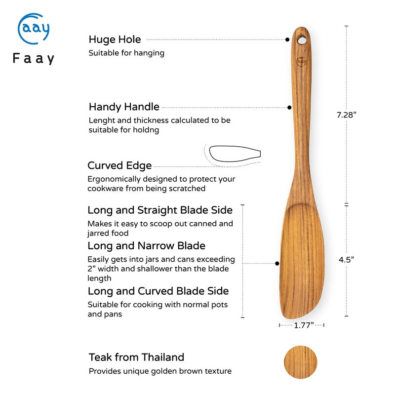 FAAY Jar Spoon, 12" Mixed Bowl Wooden Spoons for Cooking, Handmade Teak Wooden Spoon, Healthy Utensils, Suitable for Right Hand. - Image 2